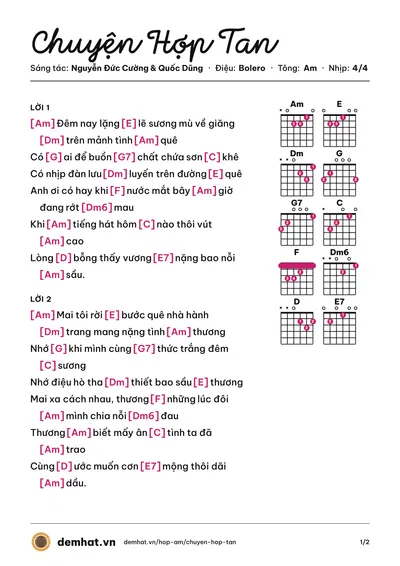 Hợp âm Chuyện Hợp Tan (Huỳnh Gia Tuấn) – bản nhạc PDF trang 1, tông Am