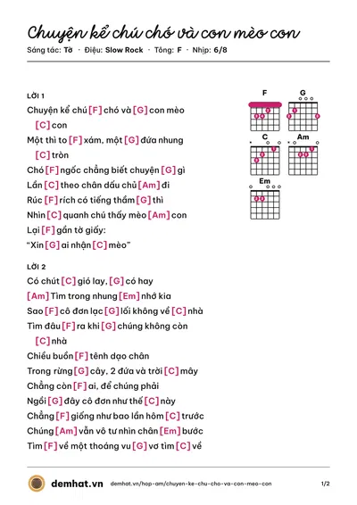 Hợp âm Chuyện kể chú chó và con mèo con (Tờ) – bản nhạc PDF trang 1, tông F