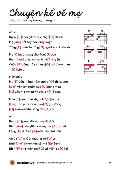 Hợp âm Chuyện kể về mẹ (Diệu Hiền) – bản nhạc PDF trang 1, tông C