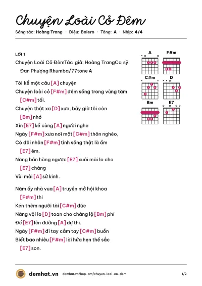 Hợp âm Chuyện Loài Cỏ Đêm (Đan Phượng) – bản nhạc PDF trang 1, tông A