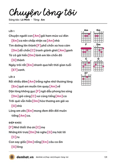 Hợp âm Chuyện lòng tôi (Kim Thoa) – bản nhạc PDF trang 1, tông Am