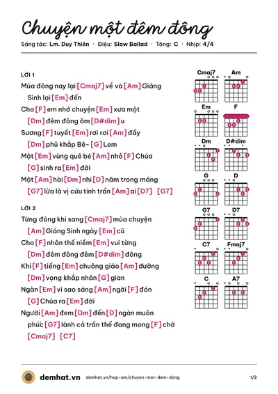 Hợp âm Chuyện một đêm đông (Mai Thiên Vân) – bản nhạc PDF trang 1, tông C