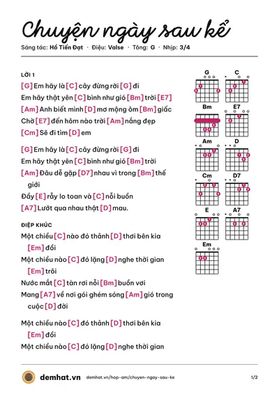 Hợp âm Chuyện ngày sau kể (Nguyên Hà) – bản nhạc PDF trang 1, tông G