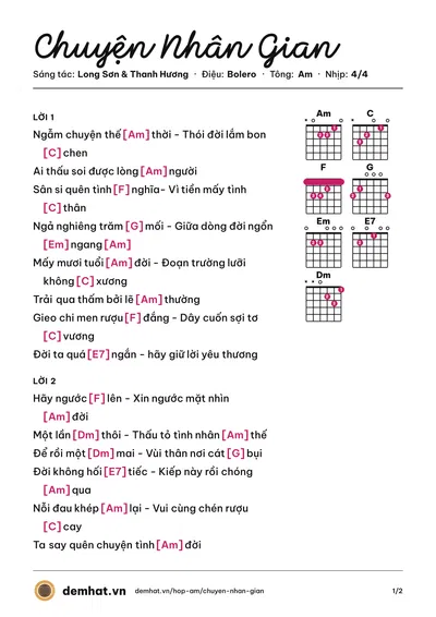 Hợp âm Chuyện Nhân Gian (Thu Hương) – bản nhạc PDF trang 1, tông Am
