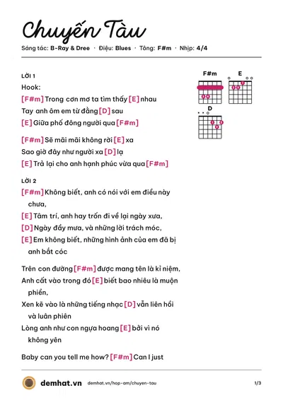 Hợp âm Chuyến Tàu (B-Ray) – bản nhạc PDF trang 1, tông F#m