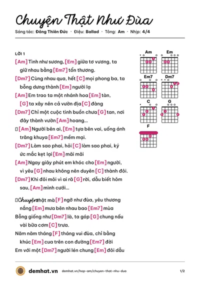 Hợp âm Chuyện Thật Như Đùa (The Men) – bản nhạc PDF trang 1, tông Am