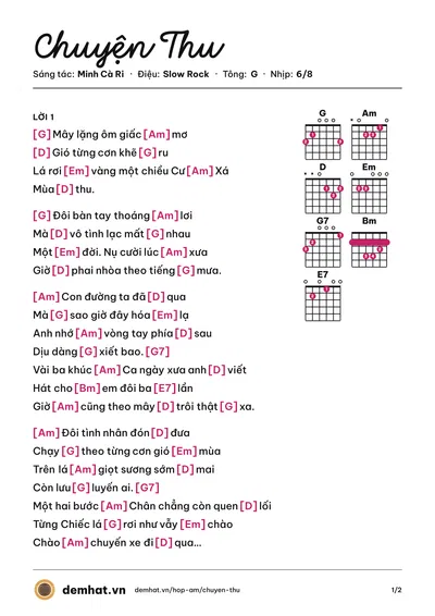 Hợp âm Chuyện Thu (Minh Cà Ri) – bản nhạc PDF trang 1, tông G