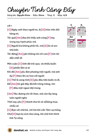 Hợp âm Chuyện Tình Căng Đấy (Emma) – bản nhạc PDF trang 1, tông C