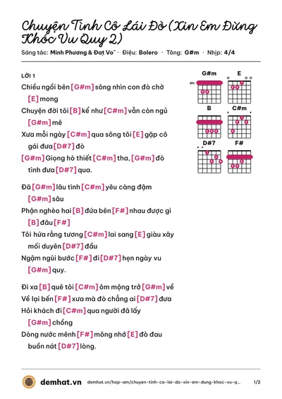 Hợp âm Chuyện Tình Cô Lái Đò (Xin Em Đừng Khóc Vu Quy 2) (Đạt Võ) – bản nhạc PDF trang 1, tông G#m