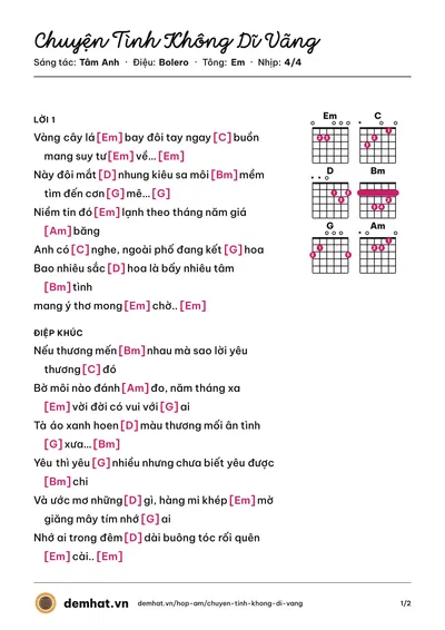 Hợp âm Chuyện Tình Không Dĩ Vãng (Quang Lê) – bản nhạc PDF trang 1, tông Em