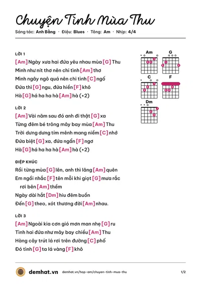 Hợp âm Chuyện Tình Mùa Thu (Đoàn Phi) – bản nhạc PDF trang 1, tông Am
