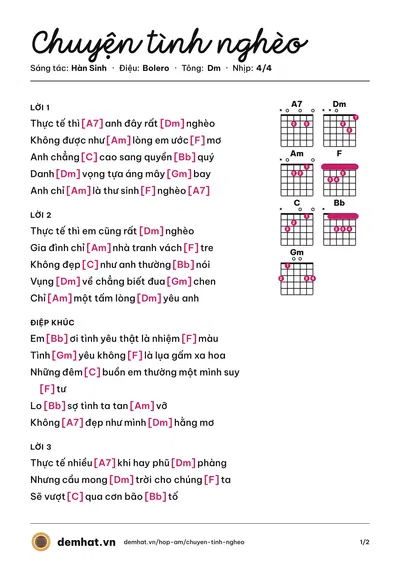 Hợp âm Chuyện tình nghèo (Tường Nguyên) – bản nhạc PDF trang 1, tông Dm