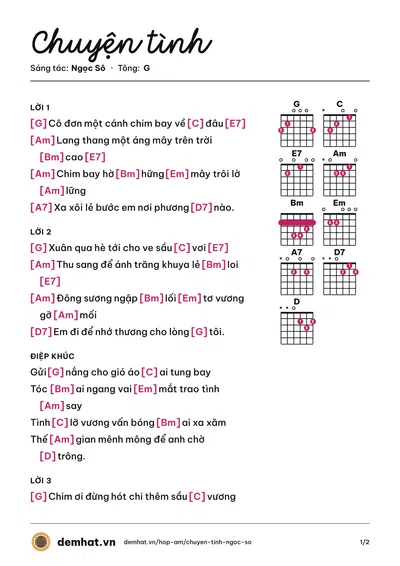 Hợp âm Chuyện tình (Trần Tuấn Kiệt) – bản nhạc PDF trang 1, tông G