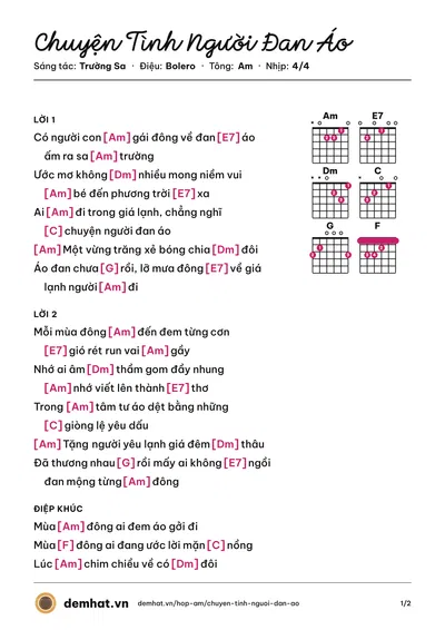 Hợp âm Chuyện Tình Người Đan Áo (Tâm Đoan) – bản nhạc PDF trang 1, tông Am
