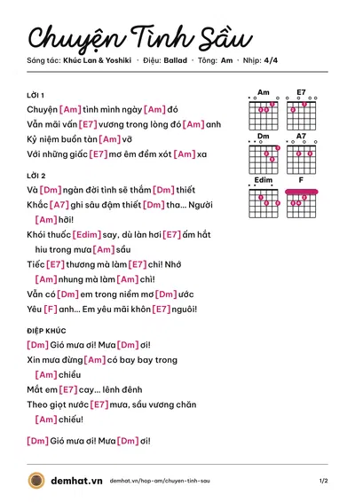 Hợp âm Chuyện Tình Sầu (Ngọc Hương) – bản nhạc PDF trang 1, tông Am