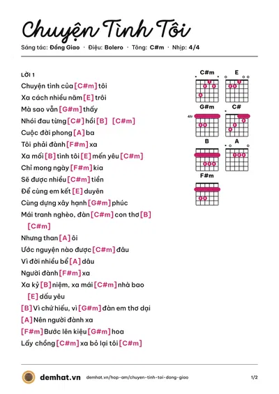 Hợp âm Chuyện Tình Tôi (Quan Lập) – bản nhạc PDF trang 1, tông C#m