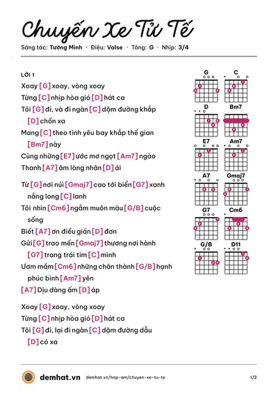 Hợp âm Chuyến Xe Tử Tế (Bảo Trâm) – bản nhạc PDF trang 1, tông G