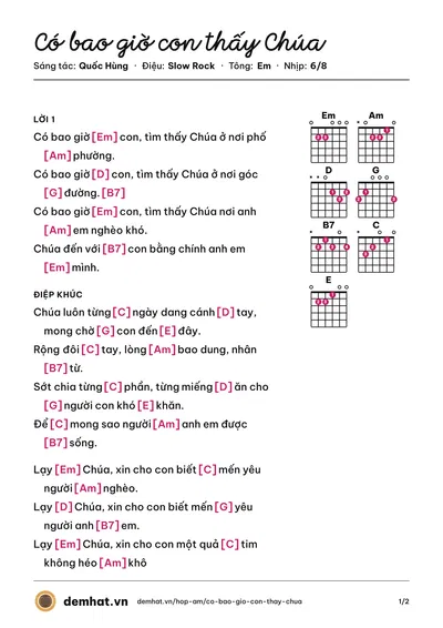 Hợp âm Có bao giờ con thấy Chúa (Lm. John Nguyễn) – bản nhạc PDF trang 1, tông Em