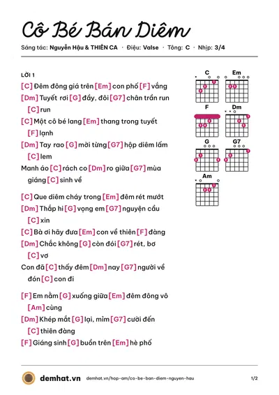 Hợp âm Cô Bé Bán Diêm (Nguyễn Duyên Quỳnh) – bản nhạc PDF trang 1, tông C