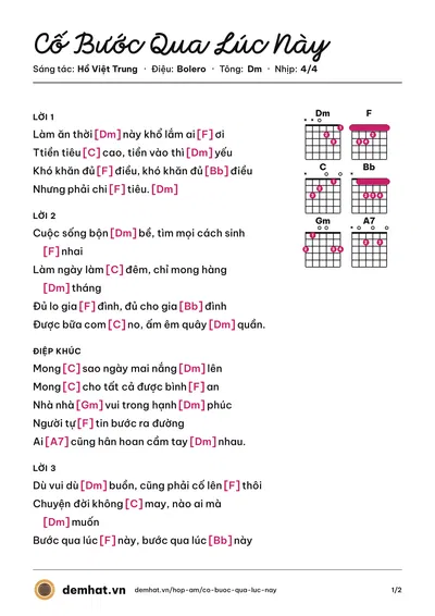 Hợp âm Cố Bước Qua Lúc Này (Hồ Việt Trung) – bản nhạc PDF trang 1, tông Dm