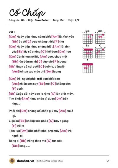 Hợp âm Cố Chấp (Gà) – bản nhạc PDF trang 1, tông Dm