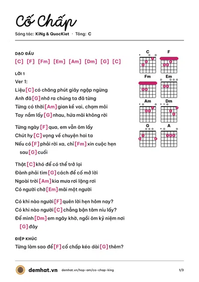 Hợp âm Cố Chấp (KiNg) – bản nhạc PDF trang 1, tông C