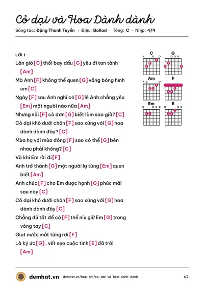 Hợp âm Cỏ dại và Hoa Dành dành (F47 Cover) – bản nhạc PDF trang 1, tông C