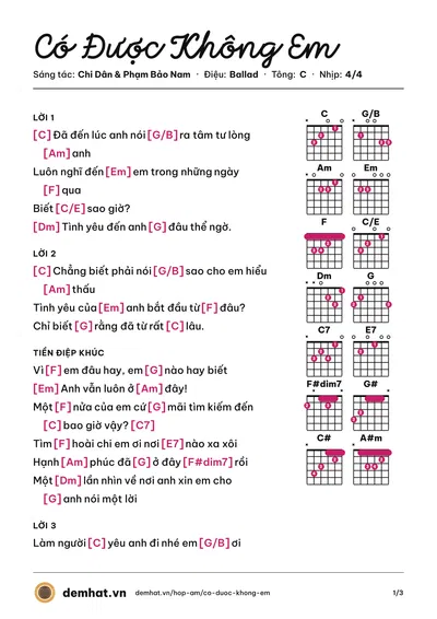 Hợp âm Có Được Không Em (Chi Dân) – bản nhạc PDF trang 1, tông C