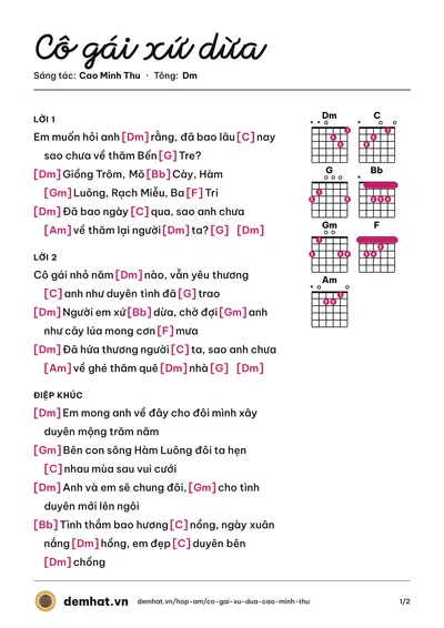 Hợp âm Cô gái xứ dừa (Lê Như) – bản nhạc PDF trang 1, tông Dm