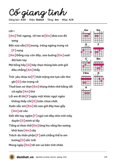 Hợp âm Cố giang tình (Phát Hồ) – bản nhạc PDF trang 1, tông Am