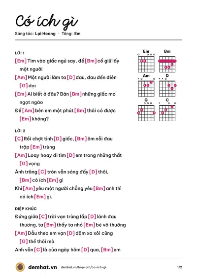 Hợp âm Có ích gì (Dương Hùng Sơn) – bản nhạc PDF trang 1, tông Em