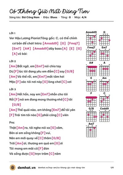 Hợp âm Có Không Giữ Mất Đừng Tìm (Trúc Nhân) – bản nhạc PDF trang 1, tông G