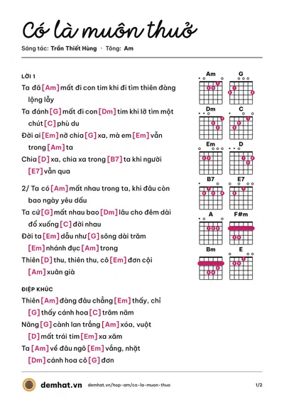 Hợp âm Có là muôn thuở (Trần Thiết Hùng) – bản nhạc PDF trang 1, tông Am