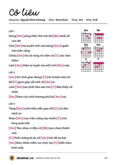 Hợp âm Cô liêu (Nguyễn Đình Chương) – bản nhạc PDF trang 1, tông Dm