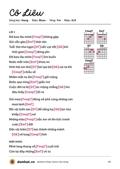 Hợp âm Cô Liêu (Hwng) – bản nhạc PDF trang 1, tông Fm