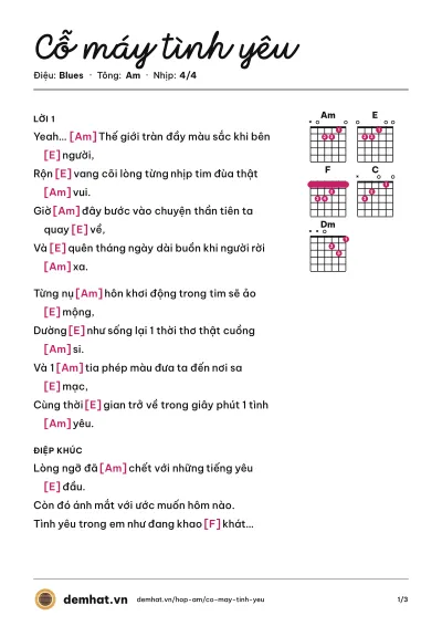 Hợp âm Cỗ máy tình yêu (Mắt Ngọc) – bản nhạc PDF trang 1, tông Am