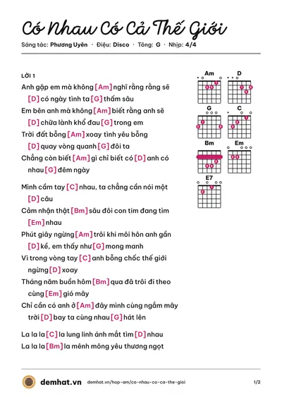 Hợp âm Có Nhau Có Cả Thế Giới (Thanh Hà) – bản nhạc PDF trang 1, tông G