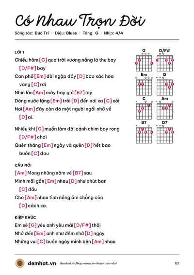 Hợp âm Có Nhau Trọn Đời (Hồ Quỳnh Hương) – bản nhạc PDF trang 1, tông G