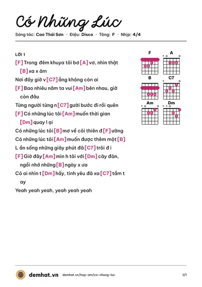 Hợp âm Có Những Lúc (Cao Thái Sơn) – bản nhạc PDF trang 1, tông F