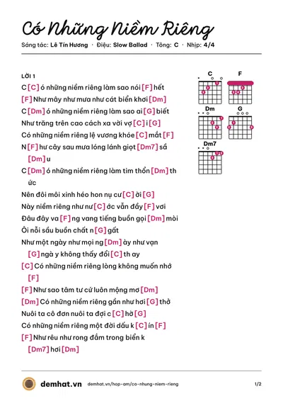 Hợp âm Có Những Niềm Riêng (Tuấn Ngọc) – bản nhạc PDF trang 1, tông C