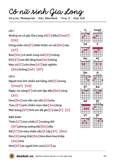 Hợp âm Cô nữ sinh Gia Long (Ngọc Ngữ) – bản nhạc PDF trang 1, tông C