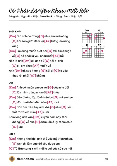 Hợp âm Có Phải Là Yêu Nhau Mất Rồi (Ngytoii) – bản nhạc PDF trang 1, tông Am