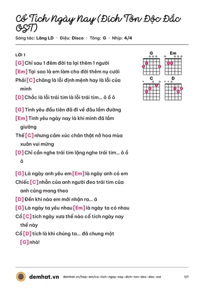 Hợp âm Cổ Tích Ngày Nay (Đích Tôn Độc Đắc OST) (Bạch Công Khanh) – bản nhạc PDF trang 1, tông G
