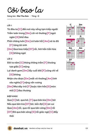 Hợp âm Cõi bao la (Tài Nguyễn) – bản nhạc PDF trang 1, tông C