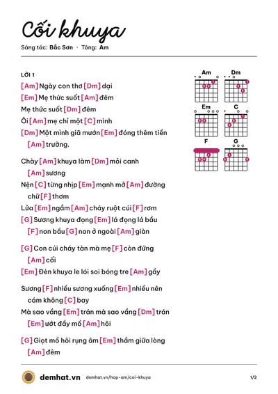 Hợp âm Cối khuya (Bắc Sơn) – bản nhạc PDF trang 1, tông Am