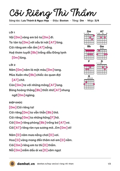 Hợp âm Cõi Riêng Thì Thầm (Lưu Thành) – bản nhạc PDF trang 1, tông Dm