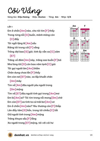Hợp âm Cõi Vắng (Trần Thái Hòa) – bản nhạc PDF trang 1, tông Am