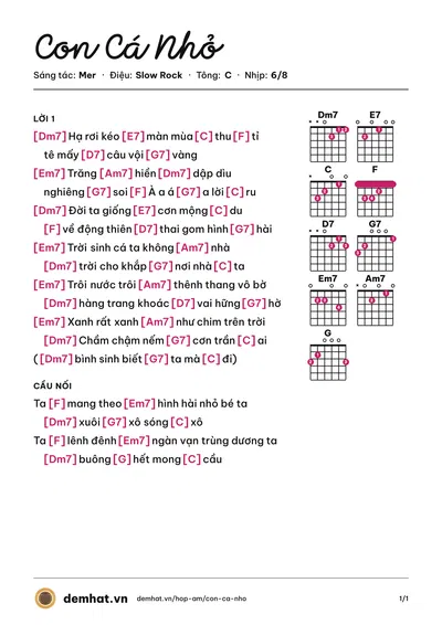 Hợp âm Con Cá Nhỏ (Mer) – bản nhạc PDF trang 1, tông C