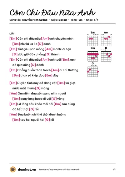 Hợp âm Còn Chi Đâu Nữa Anh (Hà Thu) – bản nhạc PDF trang 1, tông Em