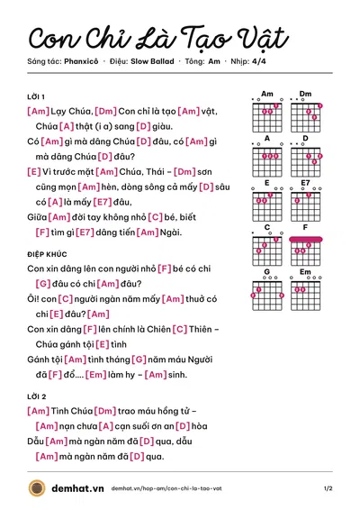 Hợp âm Con Chỉ Là Tạo Vật (Hương Lan) – bản nhạc PDF trang 1, tông Am